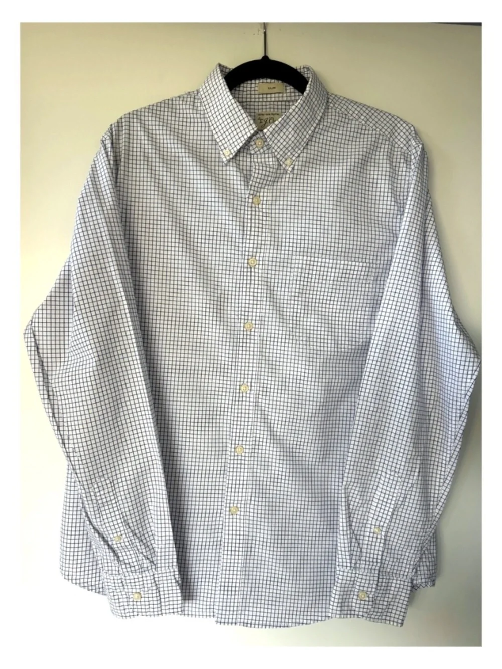 J.Crew Secret Wash Slim Fit Blue Check Button Down Shirt Men's Large 100's 2-Ply